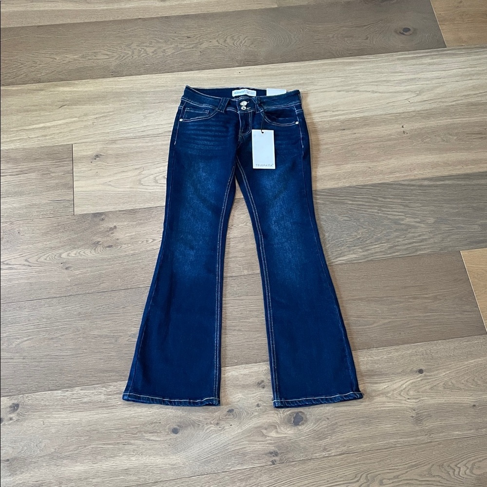 Telepatia Low Rise Boot Cut Jeans Rhinestone Embellished Size 5/27 NWT - Picture 2 of 11